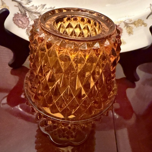 Indiana Glass Other - Amber Diamond-Cut Glass Fairy Light - Home Accent by Indiana Glass Co